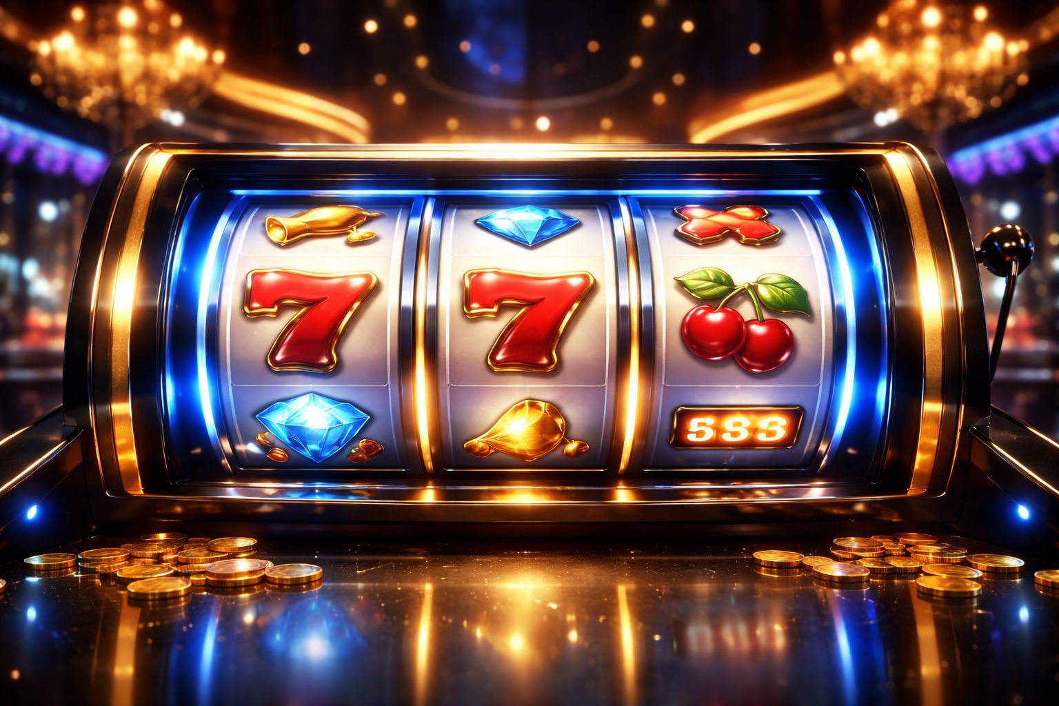 Immersive online slots hero scene with glowing reels, jackpot energy, and smooth modern gameplay.